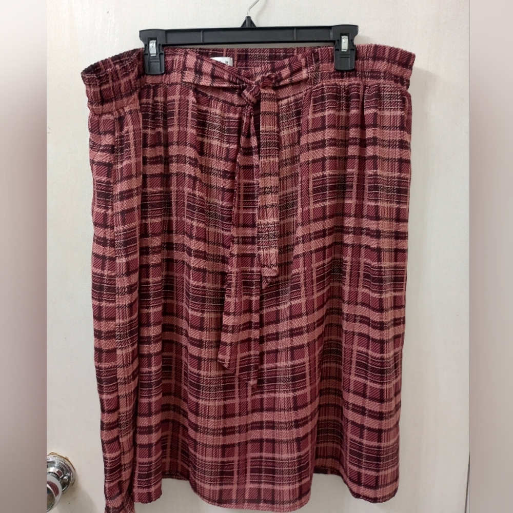 ELLE Tie Waist Plaid Pink Skirt